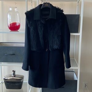 Elie Tahari Black Luxury Coat Real Fur US6